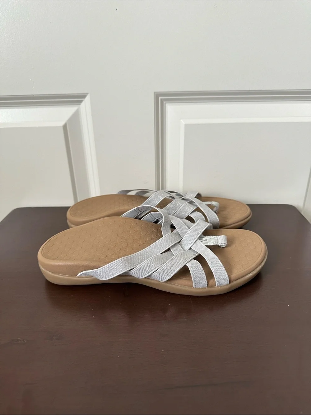 Vionic Women's Stretch Woven Sandals Silver Grey Size 9 Walking Comfort Arch